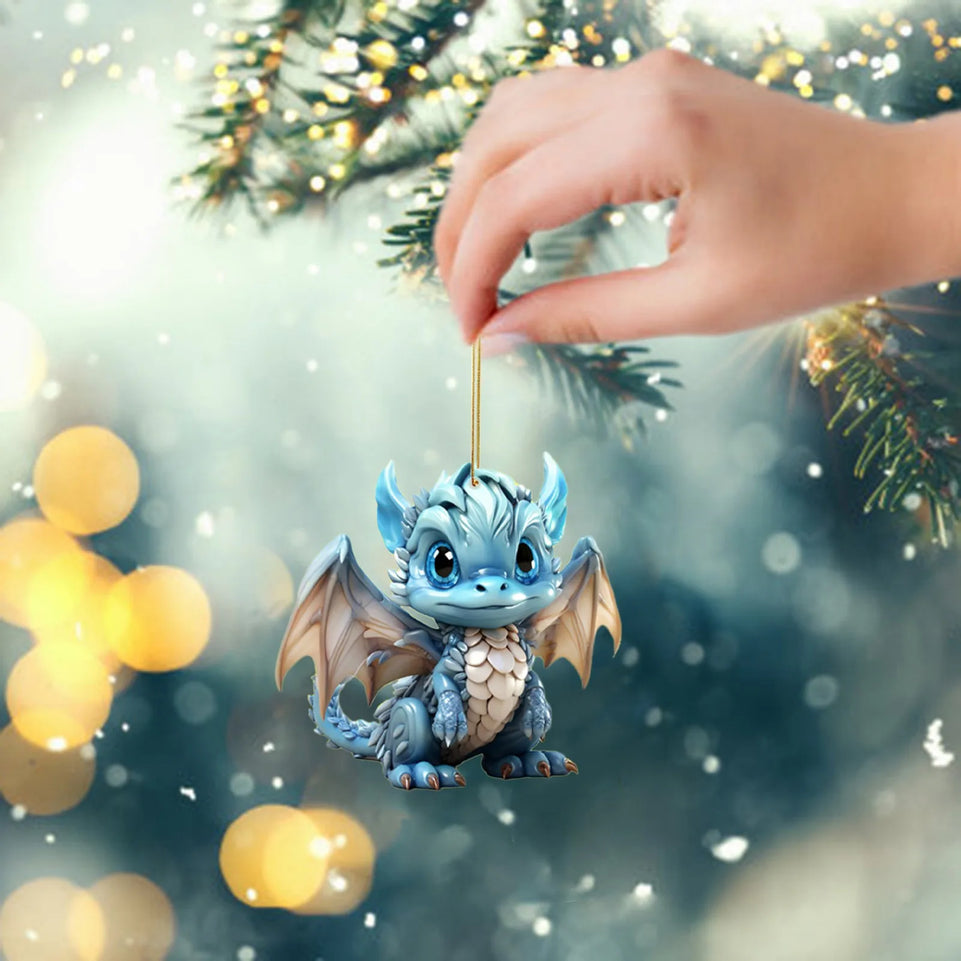 New Christmas Pendant 2D Adorable Flying Dragon Baby Decorations Doll Gift Key Chain Car Hanging Ornaments Home Xmas Party Decor