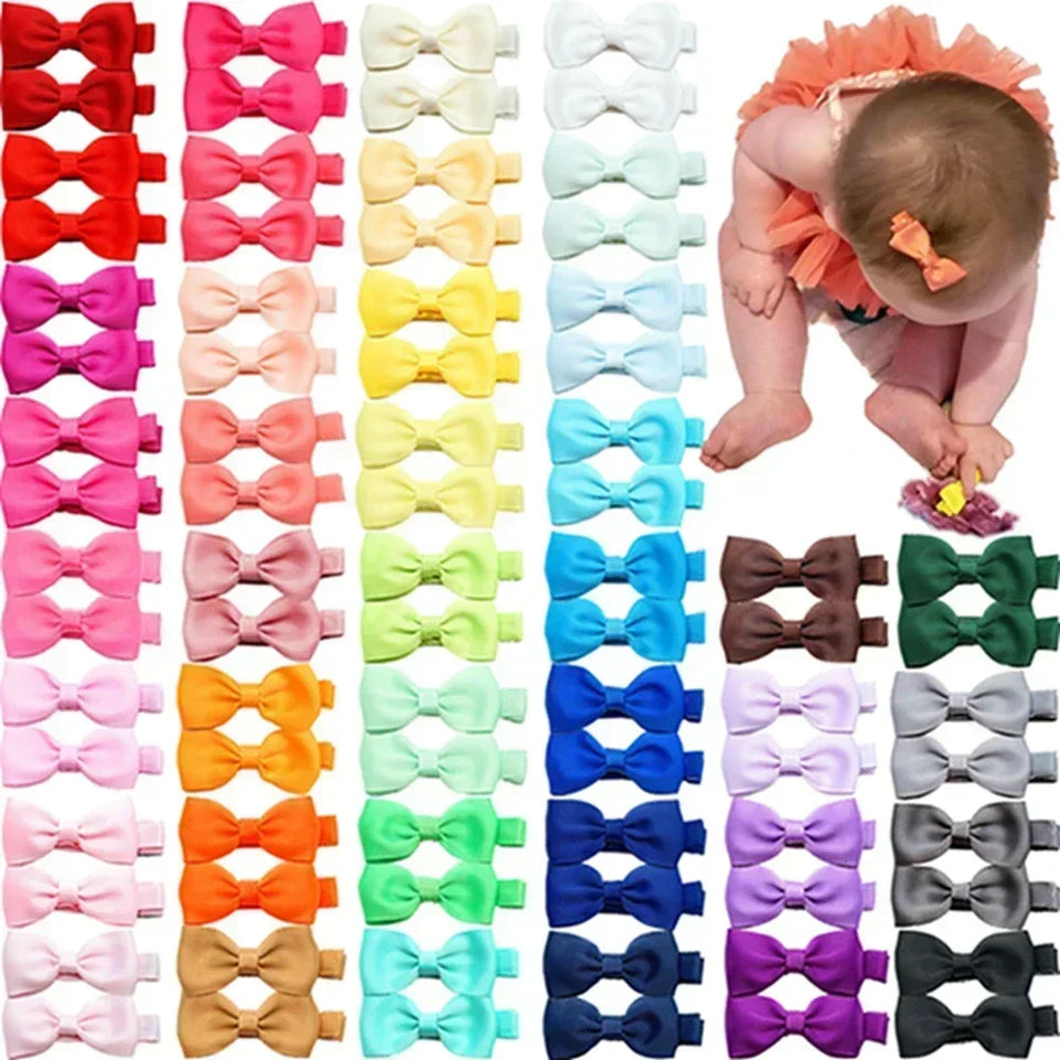 10pcs/lot Solid Color Grosgrain Ribbon Bowknot Kids Hair Clips Handmade Bows Baby Girls Barrettes Hairpins Photo Props Gift Sets